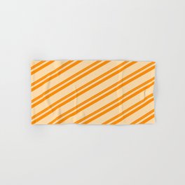 [ Thumbnail: Dark Orange & Tan Colored Lined/Striped Pattern Hand & Bath Towel ]