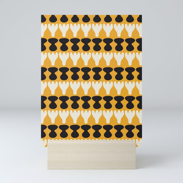 Black and white in yellow repeat pattern Mini Art Print