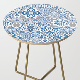 Blue and Gray Heritage Vintage Traditional Moroccan Zellij Zellige Tiles Style Side Table