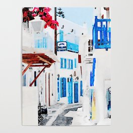 Watercolor Painting of Mykonos Poster