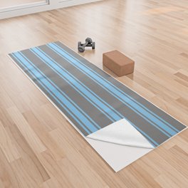 [ Thumbnail: Grey and Light Sky Blue Colored Lines Pattern Yoga Towel ]