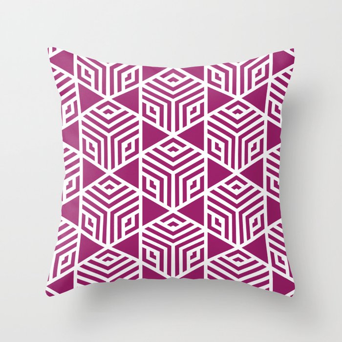 Magenta and White Stripe Cube Tile Pattern - Colour of the Year 2022 Orchid Flower 150-38-31 Throw Pillow