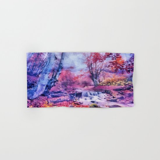 Waterfall in colorful autumn forest Hand & Bath Towel