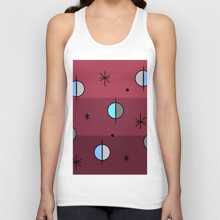 Retro Space Age Planets Stars Maroon Tank Top