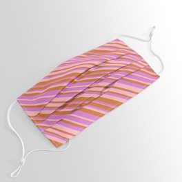 [ Thumbnail: Chocolate, Orchid & Light Pink Colored Lined/Striped Pattern Face Mask ]