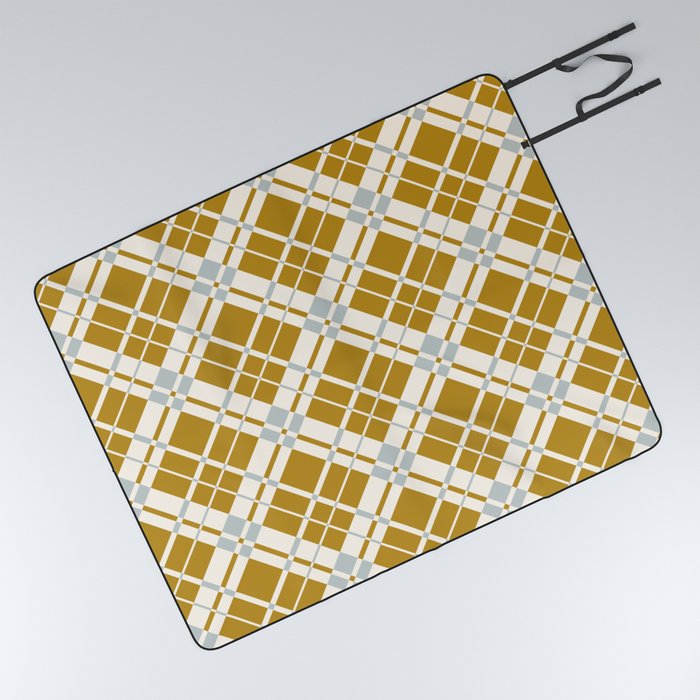 Tan brown gingham checked Picnic Blanket
