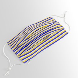 [ Thumbnail: Lavender, Yellow & Blue Colored Lines/Stripes Pattern Face Mask ]
