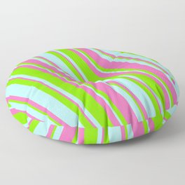 [ Thumbnail: Green, Turquoise & Hot Pink Colored Lines Pattern Floor Pillow ]