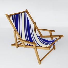 [ Thumbnail: Blue and Beige Colored Lines Pattern Sling Chair ]