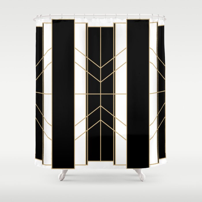 Black Gold Art Deco Shower Curtain, Art Deco Shower Curtain