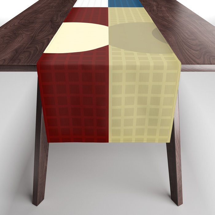 Grid retro color shapes patchwork 2 Table Runner