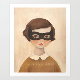 Kitten Bandit Kunstdrucke | Painting, Curated, Bandit, Girl, Halloween, Vintage, Mask, Portrait 