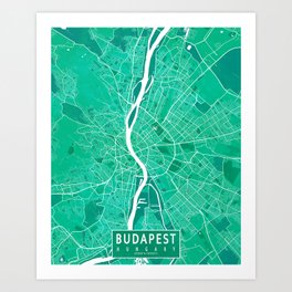 Budapest City Map of Hungary - Watercolor Art Print
