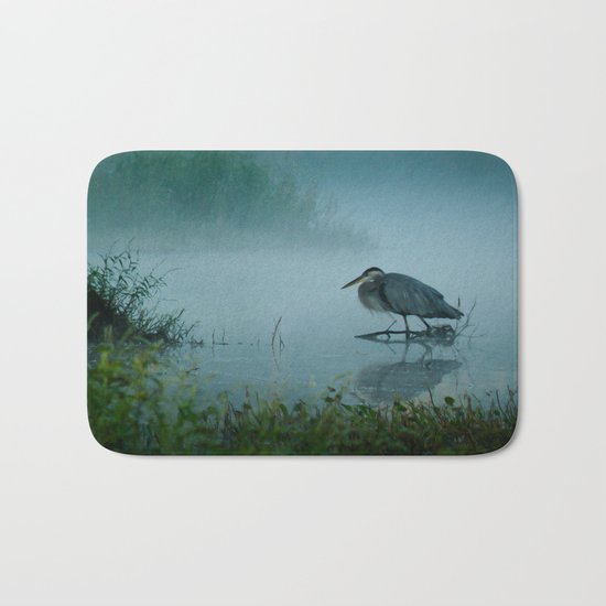 Blue Heron Misty Morning Bath Mat