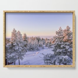 Lapland winter sunset landscape Serving Tray