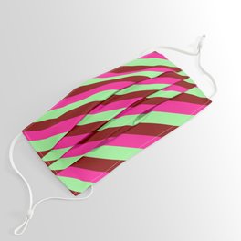 [ Thumbnail: Deep Pink, Green & Maroon Colored Striped Pattern Face Mask ]