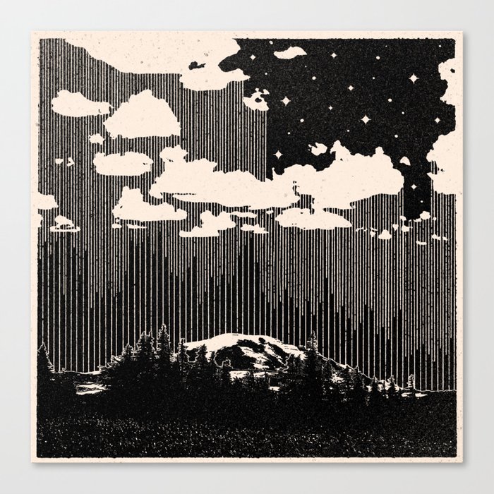 Nighttime Landscape with Line Art Canvas Print