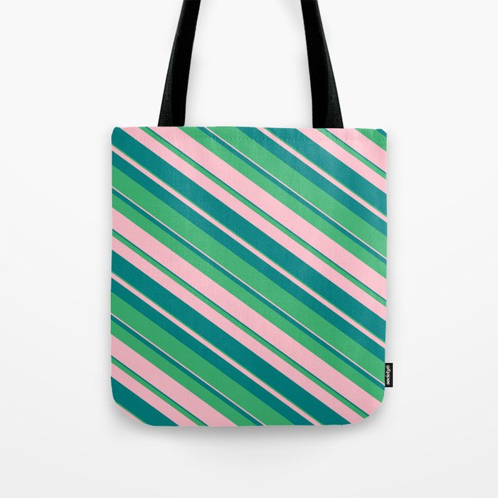 Sea Green, Pink, and Teal Colored Stripes/Lines Pattern Tote Bag