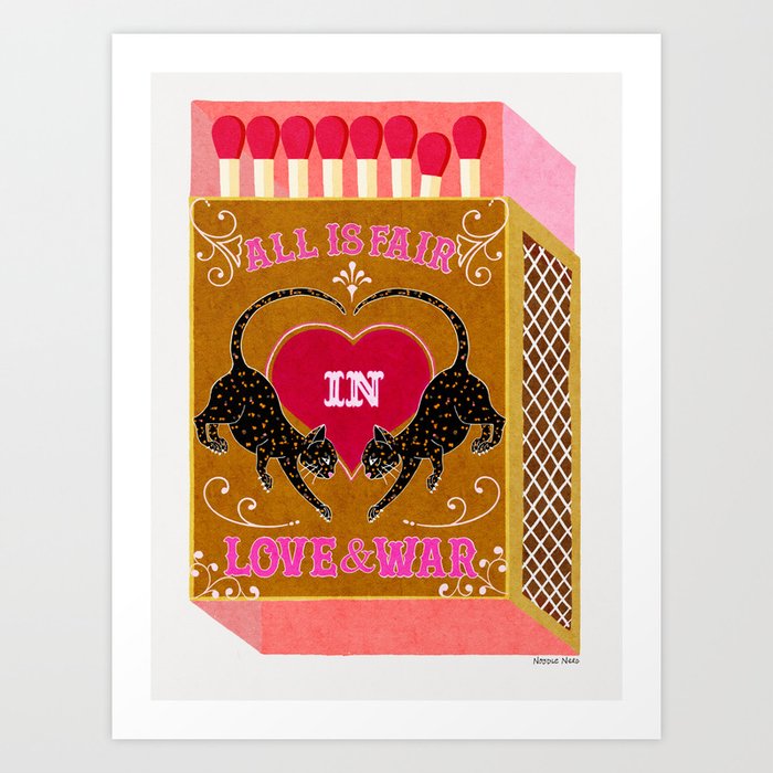 All is Fair in Love and War Vintage Matchbox Mustard & Pink Palette with Leopard Art Print