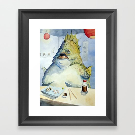 Fish Walks Into a Sushi Bar Framed Art Print