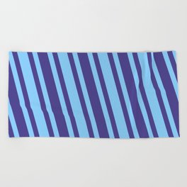 [ Thumbnail: Dark Slate Blue and Light Sky Blue Colored Lines Pattern Beach Towel ]