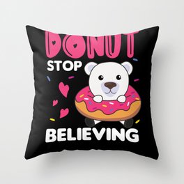 Cute Polar Bear Funny Animals In Donut Pink Throw Pillow
