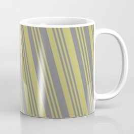 [ Thumbnail: Gray and Dark Khaki Colored Lines Pattern Coffee Mug ]