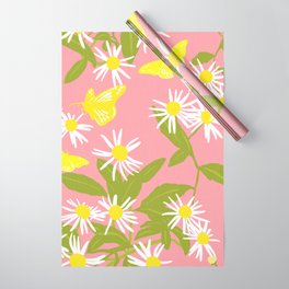 Little Daisies And Butterflies Retro Modern Peach Wrapping Paper
