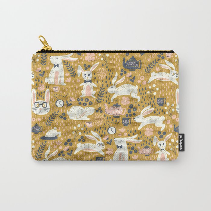 Bunnies + Teapots in Gold Carry-All Pouch