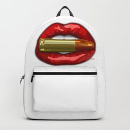 Biting The Bullett Red Lips on White Backpack