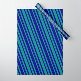 [ Thumbnail: Dark Blue and Dark Cyan Colored Lined/Striped Pattern Wrapping Paper ]