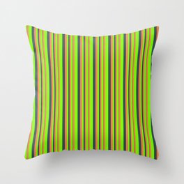 [ Thumbnail: Chartreuse, Coral, and Dark Slate Gray Colored Lines/Stripes Pattern Throw Pillow ]