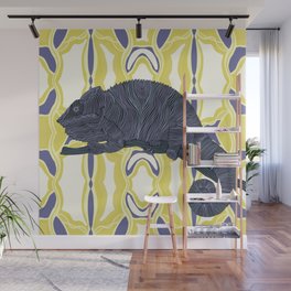 Cool chameleon on a purple and yellow pattern background - animal graphic design Wall Mural