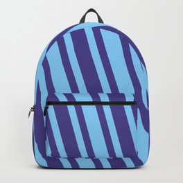 [ Thumbnail: Dark Slate Blue and Light Sky Blue Colored Lines Pattern Backpack ]