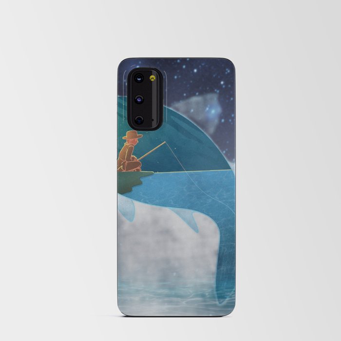 Man fishing in the ocean at night under the moonlight. Android Card Case