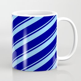 [ Thumbnail: Light Sky Blue & Blue Colored Lined Pattern Coffee Mug ]