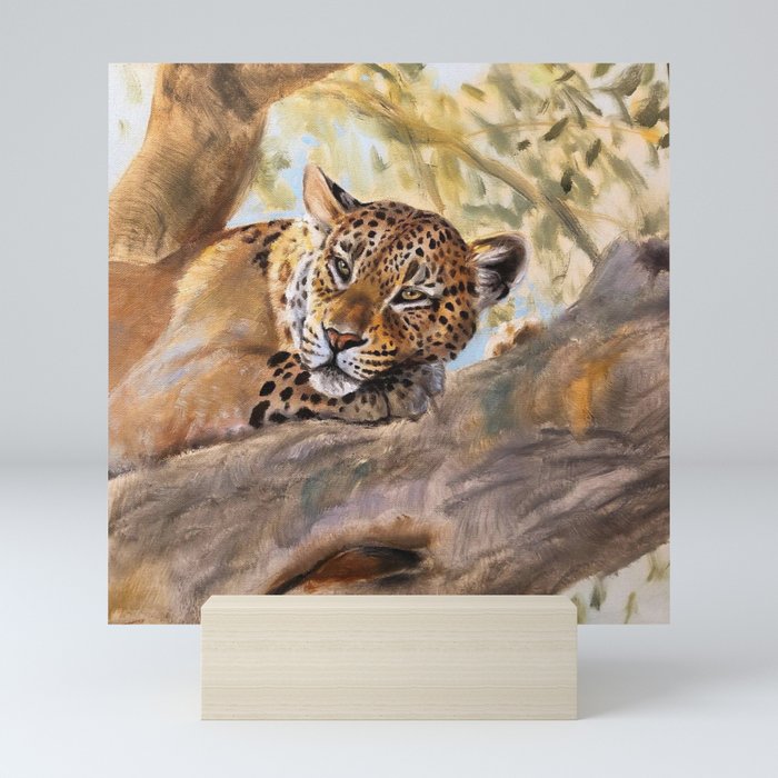 Tiger relaxing on a tree Mini Art Print