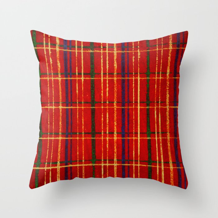 Squares On Red Background Japanese Shima-Shima Pattern Throw Pillow