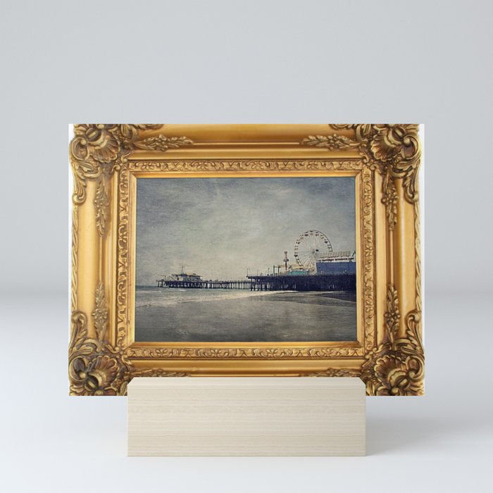 Vintage Santa Monica Pier framed Painting Mini Art Print by Christine aka stine1 on Society6