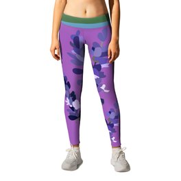 Floral Lavender Bouquet Design Pattern on Purple and Green Leggings