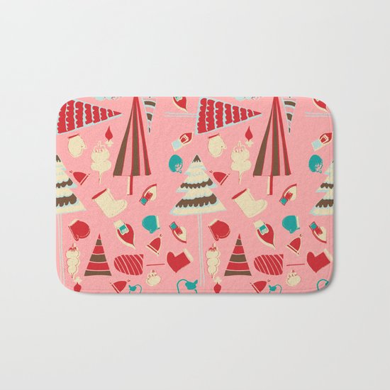Vintage Christmas Pink Bath Mat