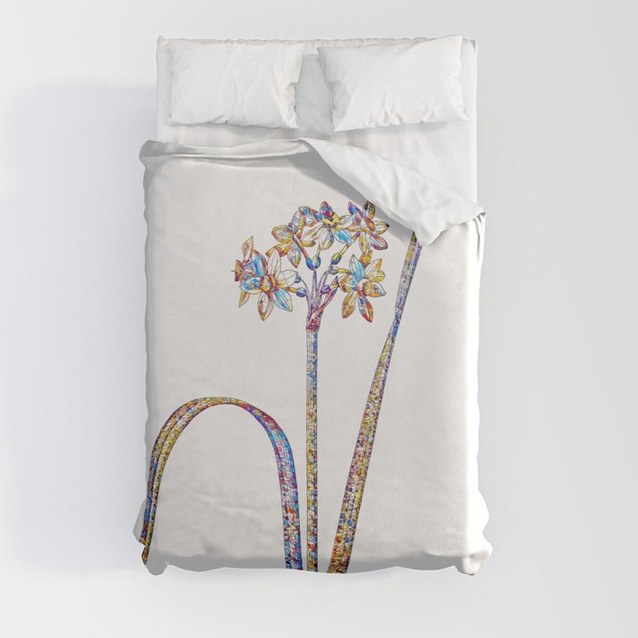 Floral Cowslip Cupped Daffodil Mosaic on White Duvet Cover