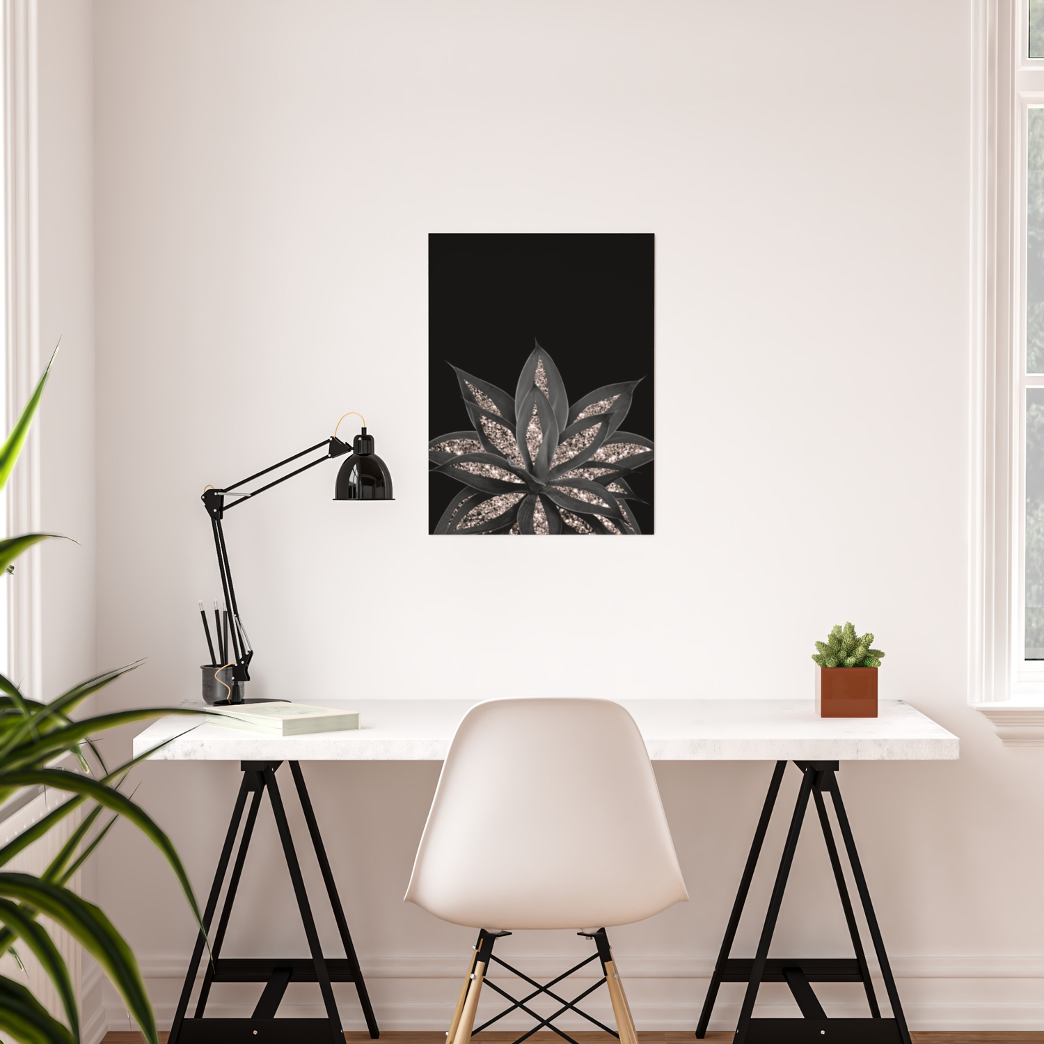 Gray Black Agave With Rose Gold Glitter 1 Shiny Tropical Decor Art Society6 Poster By Anitabellajantz Society6