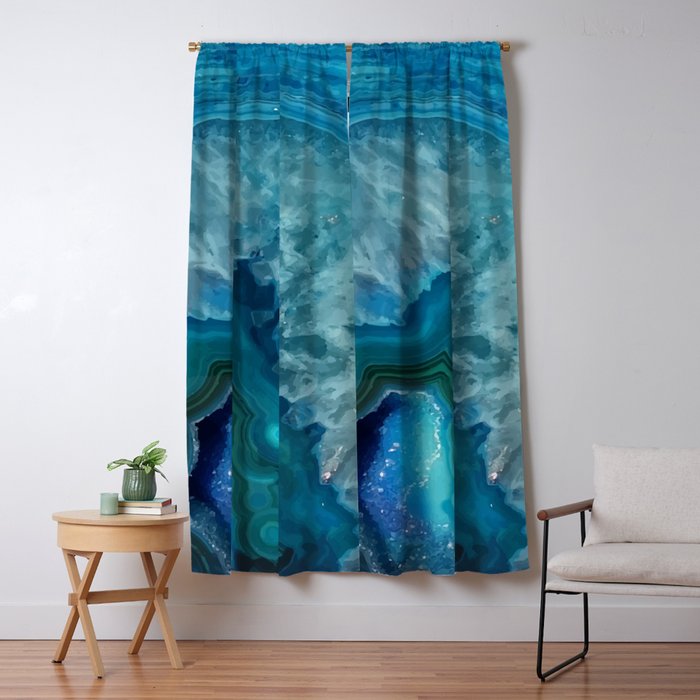 Teal Blue Agate Slice Blackout Curtain By Mydream Society6