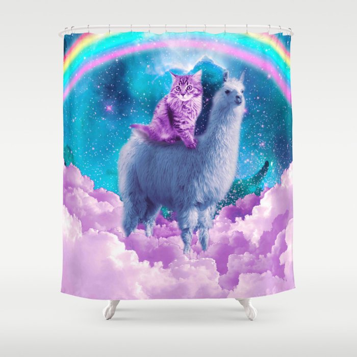 Rainbow Llama - Cat Llama Shower Curtain