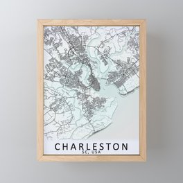 Charleston, SC, USA, White, City, Map Framed Mini Art Print