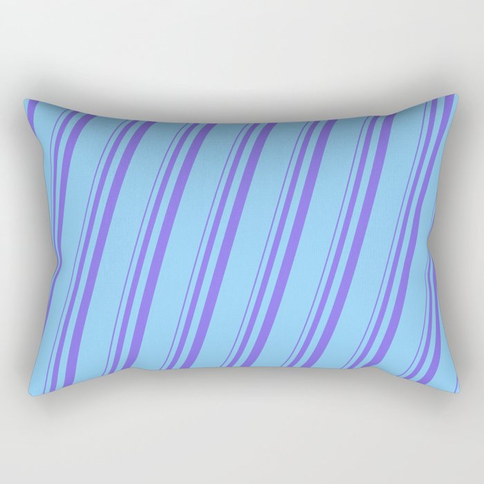 Medium Slate Blue & Light Sky Blue Colored Stripes Pattern Rectangular Pillow