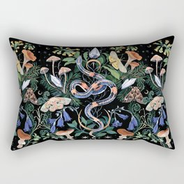 Mushroom Snake Crystals Garden Rectangular Pillow | Mystical, Stars, Floral, Snake, Nature, Gouache, Nocturnal, Foliage, Flowers, Botanical 