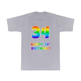 [ Thumbnail: HAPPY 34TH BIRTHDAY - Multicolored Rainbow Spectrum Gradient T Shirt T-Shirt ]