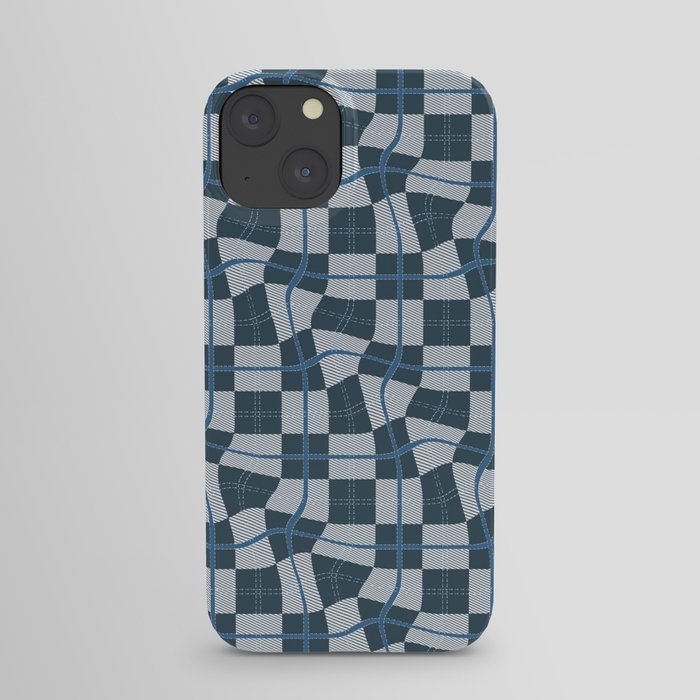 Warped Checkerboard Grid Illustration Peacock Blue Teal iPhone Case